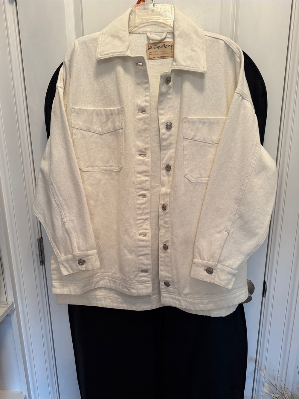 Free People Cream Button-Front Denim Jacket